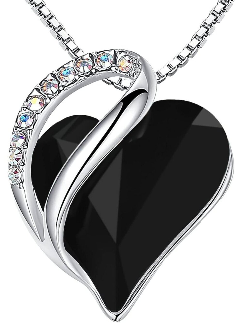 Women's Jet Black Infinity Love Birthstone Heart Crystal Pendant Necklace